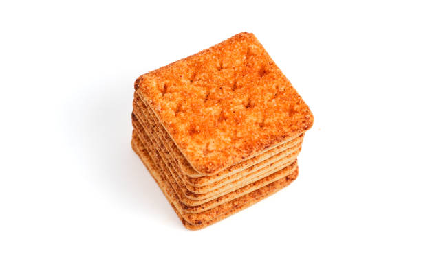 istock A stack of crackers with beef floss flavor. Isolated on white background. 2167075415