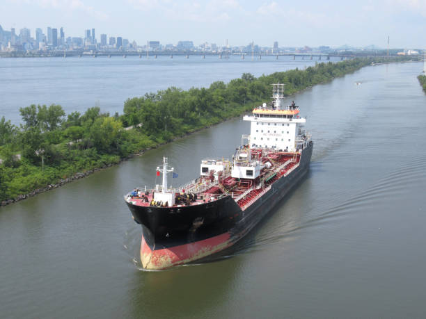 Transportation ... A freighter passes through the St. Lawrence Seaway locks at Montreal, Canada.