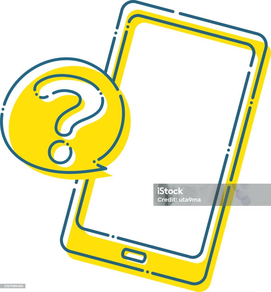 Blue Dashed Question Mark And Smartphone Illustration Material Stock ...