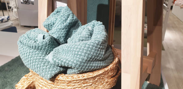 istock turquoise towel in a decorative basket 2167090055