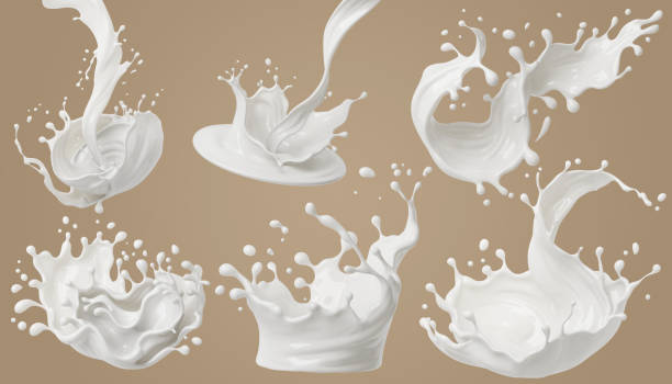 istock Set of Milk splash and pouring, yogurt or cream include Clipping path, 3d illustration. 2167091842