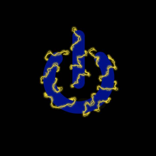 the power button symbol is blue with an electric effect and a black background