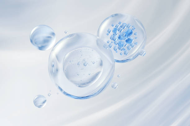 istock cosmetic moisturizer water molecule, Cosmetic Essence, Liquid bubble, Molecule on blue background, 3d rendering 2167093170