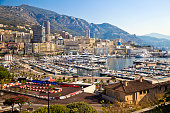 Beautiful cityscape of Monaco and Port Hercule in Europe.