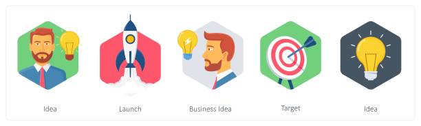 istock A set of 5 business icons as idea, launch, business idea 2167102764