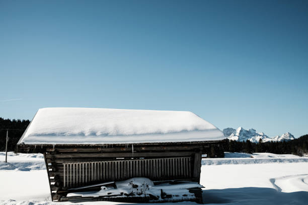 Wooden hut in winter