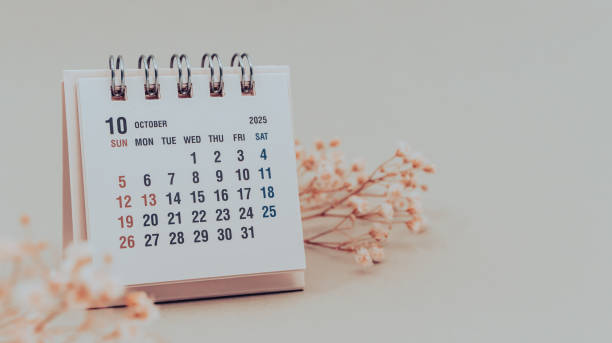 istock October 2025 calendar and flowers. A feminine desk calendar. 2167108708