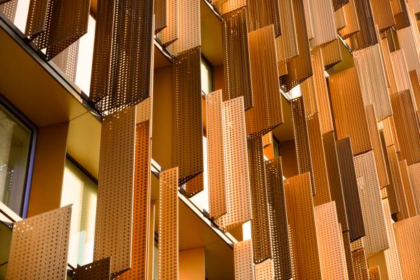 Office building with protruding metal installations