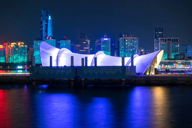 Night view of the seaside city. In Qingdao, in Shandong, in China.