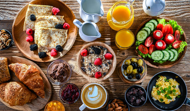 istock Breakfast served with coffee, eggs, cereals nd croissants 2167124232