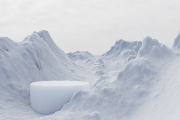 istock 3d render winter platform and natural mockup background, Stone podium on the ice snow mountain, Backdrop sky and cloud for product display, advertising, cosmetic skincare or etc 2167128098