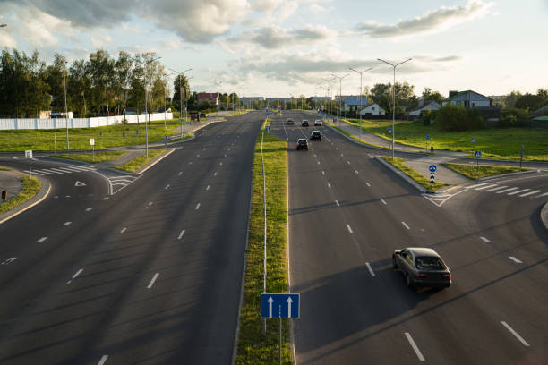 istock Highway in the evening view from the bridge down. Evening city, motorway 2167129610