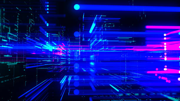 istock Data flow information. Digital communication concept. Blue futuristic flow. Abstract futuristic sci-fi background with particle and line mesh. Connection and connectivity concept. 3D rendering. 2167129743