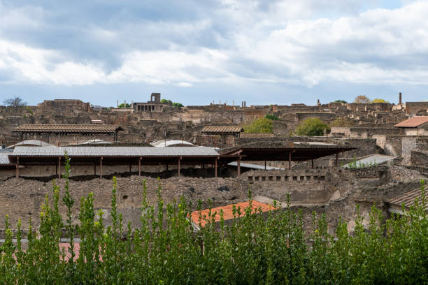 View of the ancient Pompeii on a cloudy day.