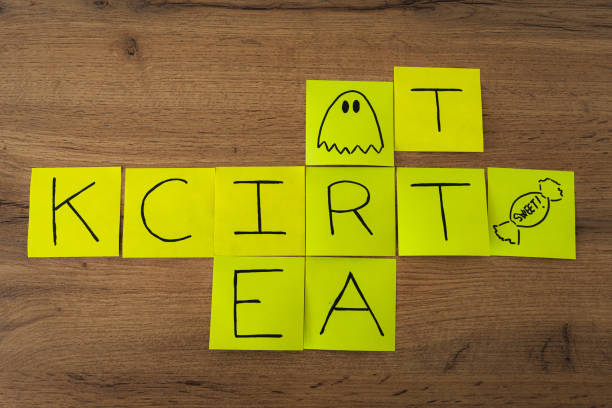 Halloween post-its. Trick or treat message with a gost and a candy