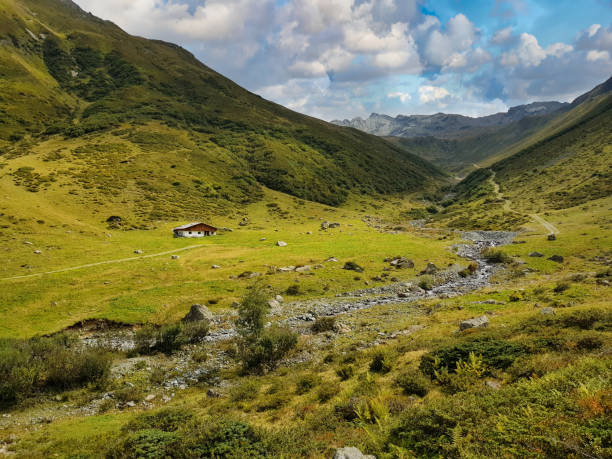 istock Wide valley with a mountain stream in the high Alps in Austria 2167141630