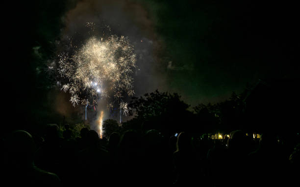 istock Fireworks. Group of people watching the fireworks. 2167148734