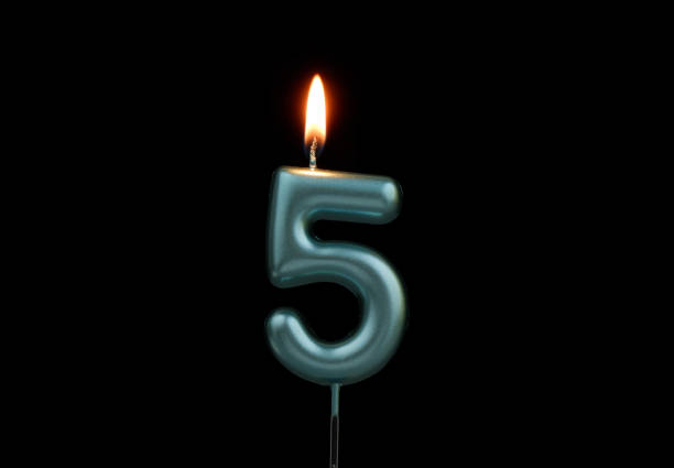 Cartoon 3D Birthday Cake with Candle Number 5. Birthday Cake for 5 Years Old.
