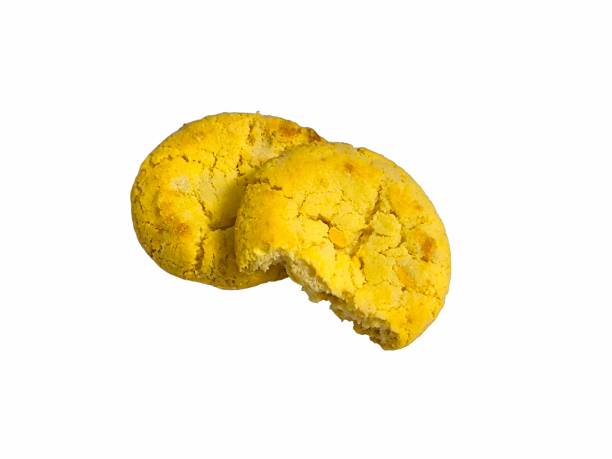 Crunchy lemon and white chocolate cookie isolated on white background. Sweet dessert