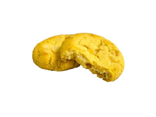 Crunchy lemon and white chocolate cookie isolated on white background. Sweet dessert