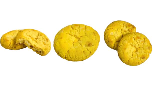 Crunchy lemon and white chocolate cookie isolated on white background. Sweet dessert