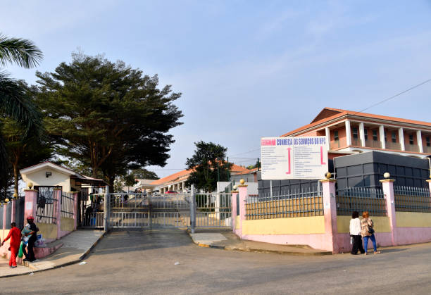 Cabinda / Tchiowa, Angola: entrance to the Cabinda Provincial Hospital, a 1950s colonial structure, still the territory's main health facility. Main gate on Rui Souza Street.