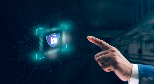 istock Businessman hand touching cyber technology security internet network data privacy concepts. secure access to user personal information, cybersecurity, secure Internet access, information security and encryption. 2167163706