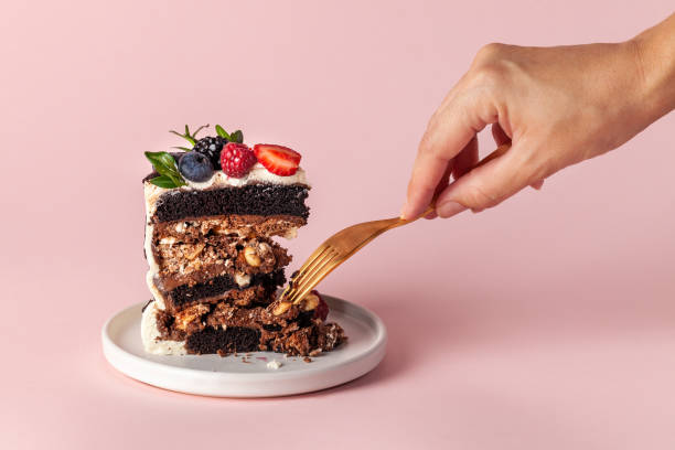 istock Slice of chocolate cake with berries. 2167164433