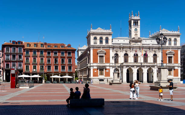 Valladolid-Spain, August 15, 2024\nTourists stroll through the main square of Valladolid in the center of the city, on a summer day on the Feast of the Assumption.