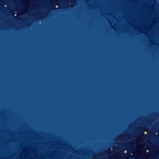 istock Dark abstract square template with night concept. Alcohol ink art and gold glitter on blue background 2167167547