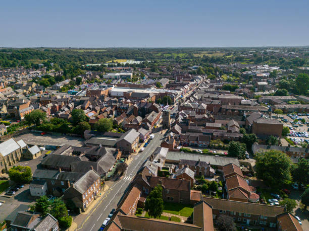 Morpeth UK 07/30/2024Aerial view of Morpeth in Northumberland, from above, drone shot