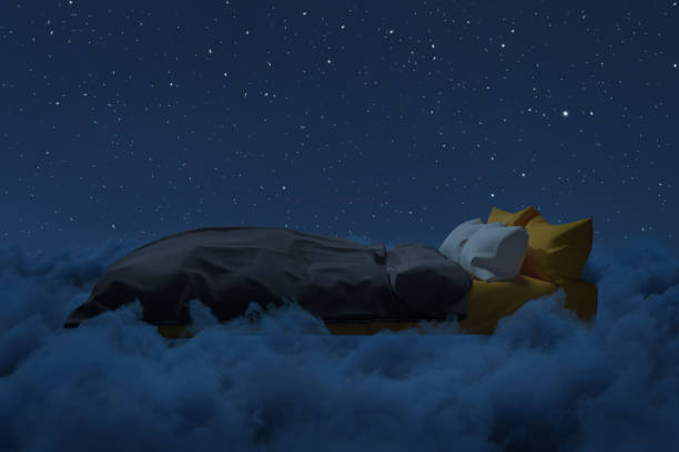 istock Cosy low bed flying over fluffy clouds at night. 3D Rendering 2167176184
