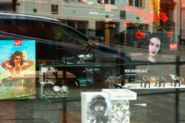 Bergen, Norway - July 23, 2018: Optician's shop window in Bergen