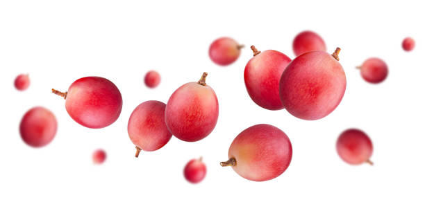 istock Red grape berries fly and levitate in space. Isolated on white 2167187255