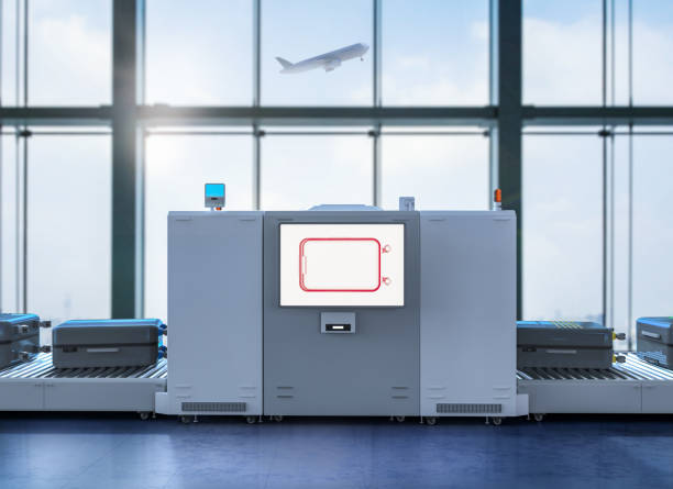 istock Luggage scanner machine is scanning luggage in airport 2167204331