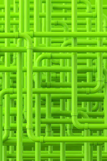 3d rendering green pipe maze or pipeline background