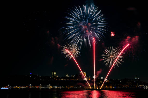istock Fireworks over St. Lawrence River in Quebec City view From Levis, Quebec, Canada 2167206520