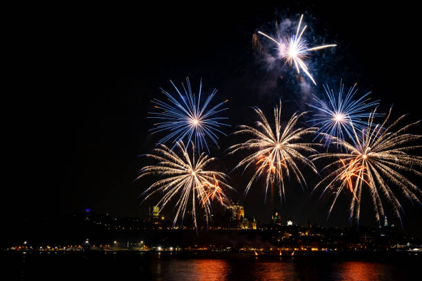 istock Fireworks over St. Lawrence River in Quebec City view From Levis, Quebec, Canada 2167206533