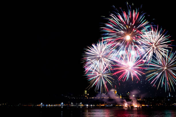 istock Fireworks over St. Lawrence River in Quebec City view From Levis, Quebec, Canada 2167206535