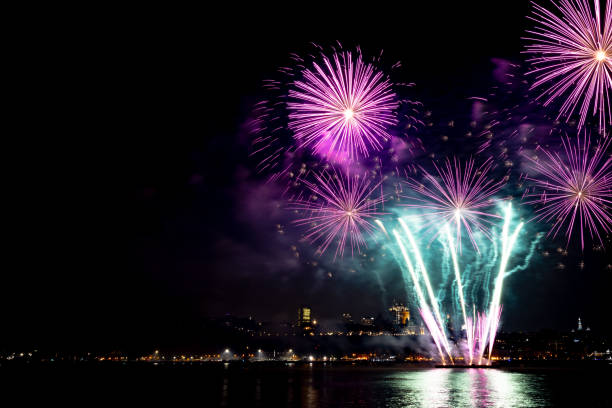 istock Fireworks over St. Lawrence River in Quebec City view From Levis, Quebec, Canada 2167206536