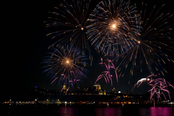 istock Fireworks over St. Lawrence River in Quebec City view From Levis, Quebec, Canada 2167206538