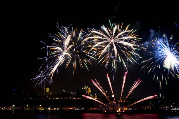 istock Fireworks over St. Lawrence River in Quebec City view From Levis, Quebec, Canada 2167206539