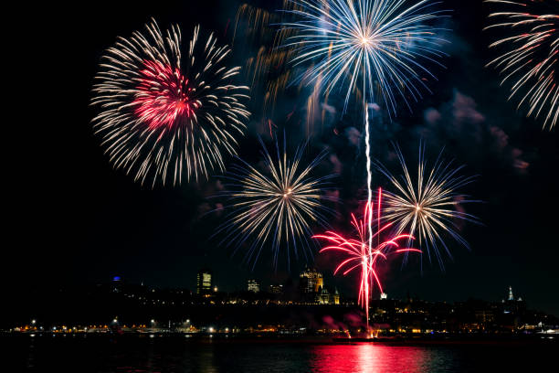 istock Fireworks over St. Lawrence River in Quebec City view From Levis, Quebec, Canada 2167206542