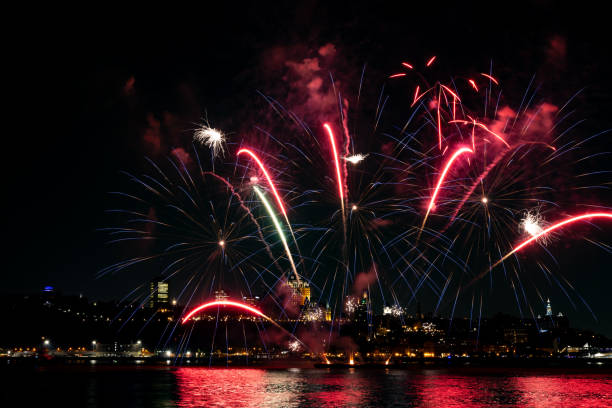 istock Fireworks over St. Lawrence River in Quebec City view From Levis, Quebec, Canada 2167206549