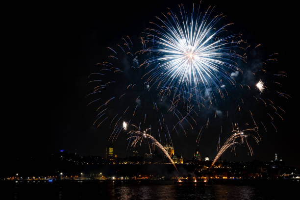istock Fireworks over St. Lawrence River in Quebec City view From Levis, Quebec, Canada 2167206551