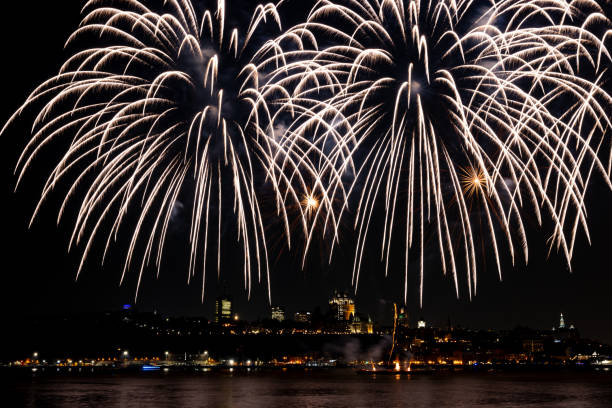 istock Fireworks over St. Lawrence River in Quebec City view From Levis, Quebec, Canada 2167206555