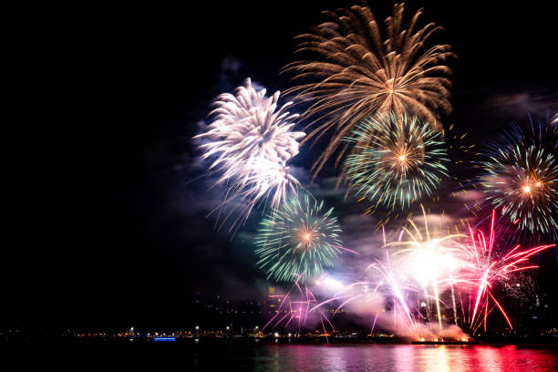 istock Fireworks over St. Lawrence River in Quebec City view From Levis, Quebec, Canada 2167206557
