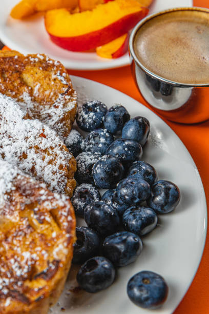 french toast on white plate for breakfast