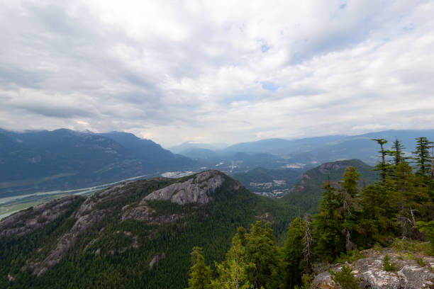 Sea to Sky Gondola in Squamish BC provides panoramic views of the surrounding mountains, Howe Sound and coastal rainforest.
