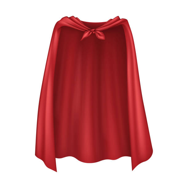 Scarlet hero cape hanging on shoulders vector illustration Scarlet hero cape hanging on shoulders realistic vector illustration. Children costume party accessory 3d object on white background red clothing stock illustrations